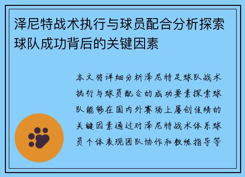 泽尼特战术执行与球员配合分析探索球队成功背后的关键因素 泽尼特战术执行与球员配合分析探索球队成功背后的关键因素